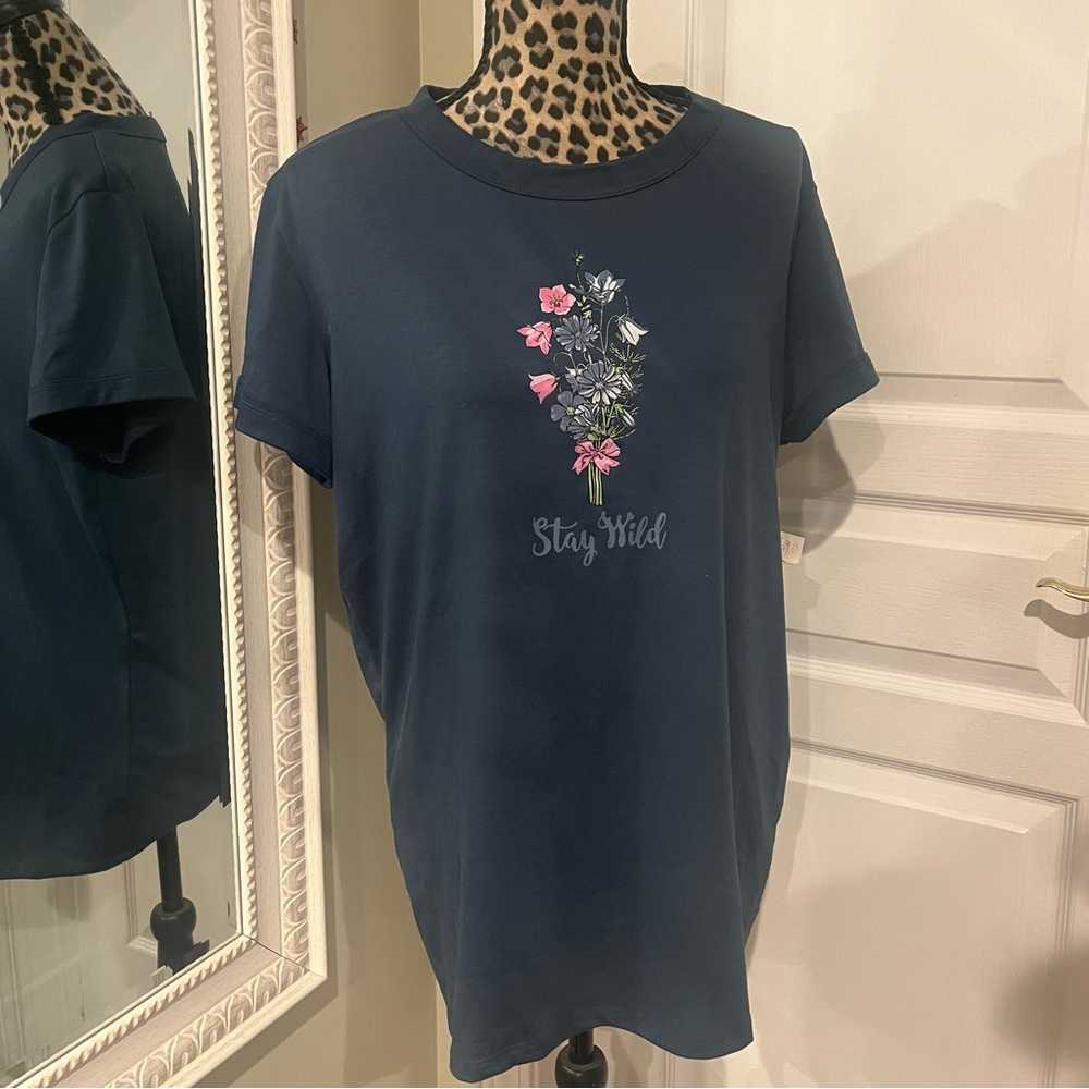 LuLaRoe Navy Blue Tee with Floral Design